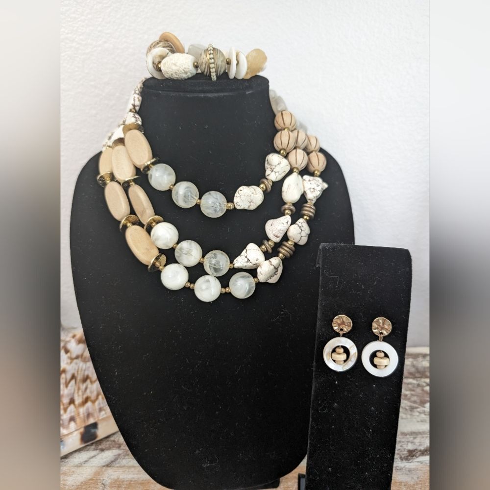 Treska Mixed Material Necklace, Bracelet, Earring Set